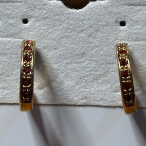 Elegant Gold and Red Gemstone Hoop Earrings